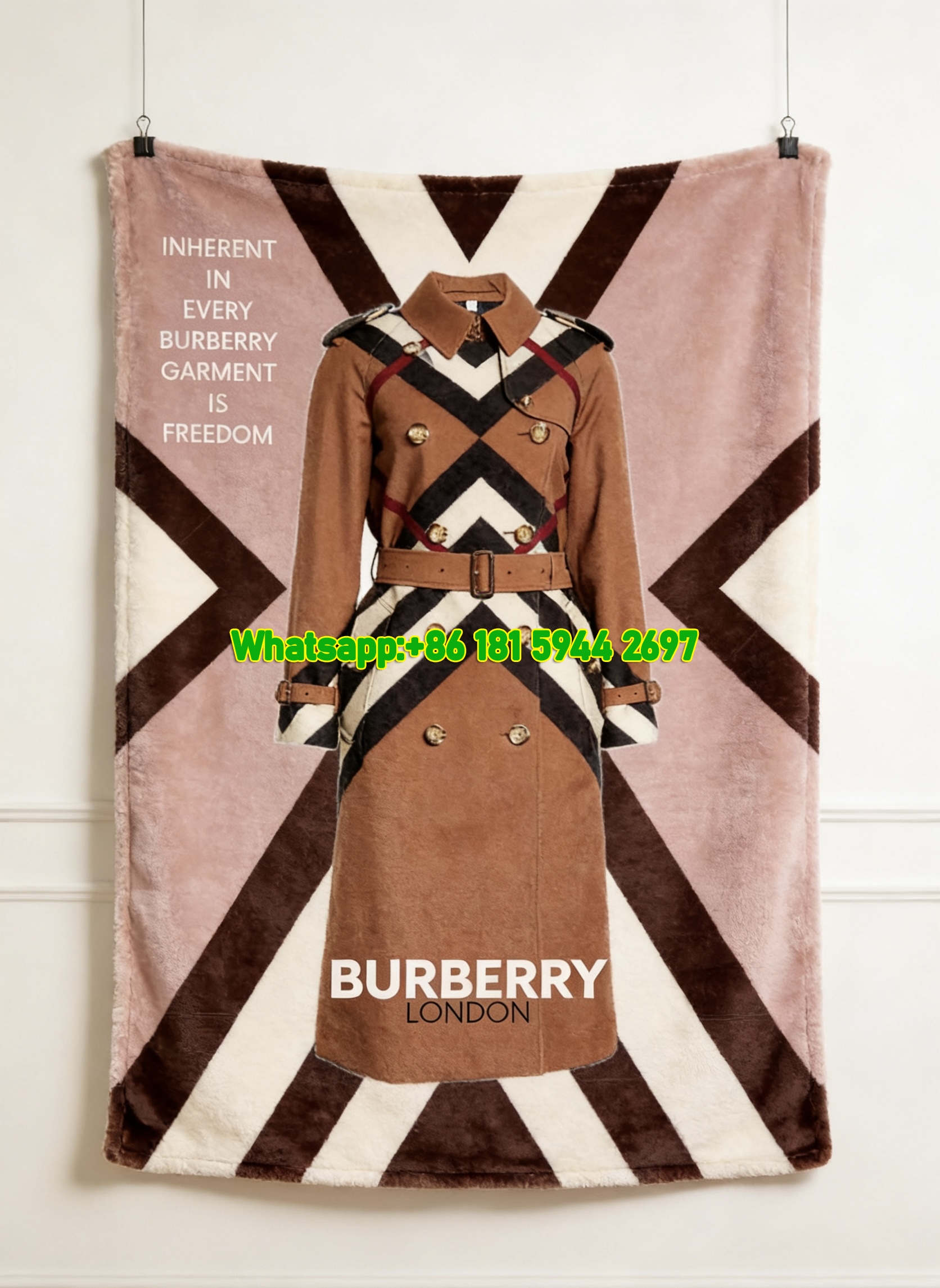 Burberry Trench Coat Flannel Throw Blanket for Sofa & Wall Decor B088
